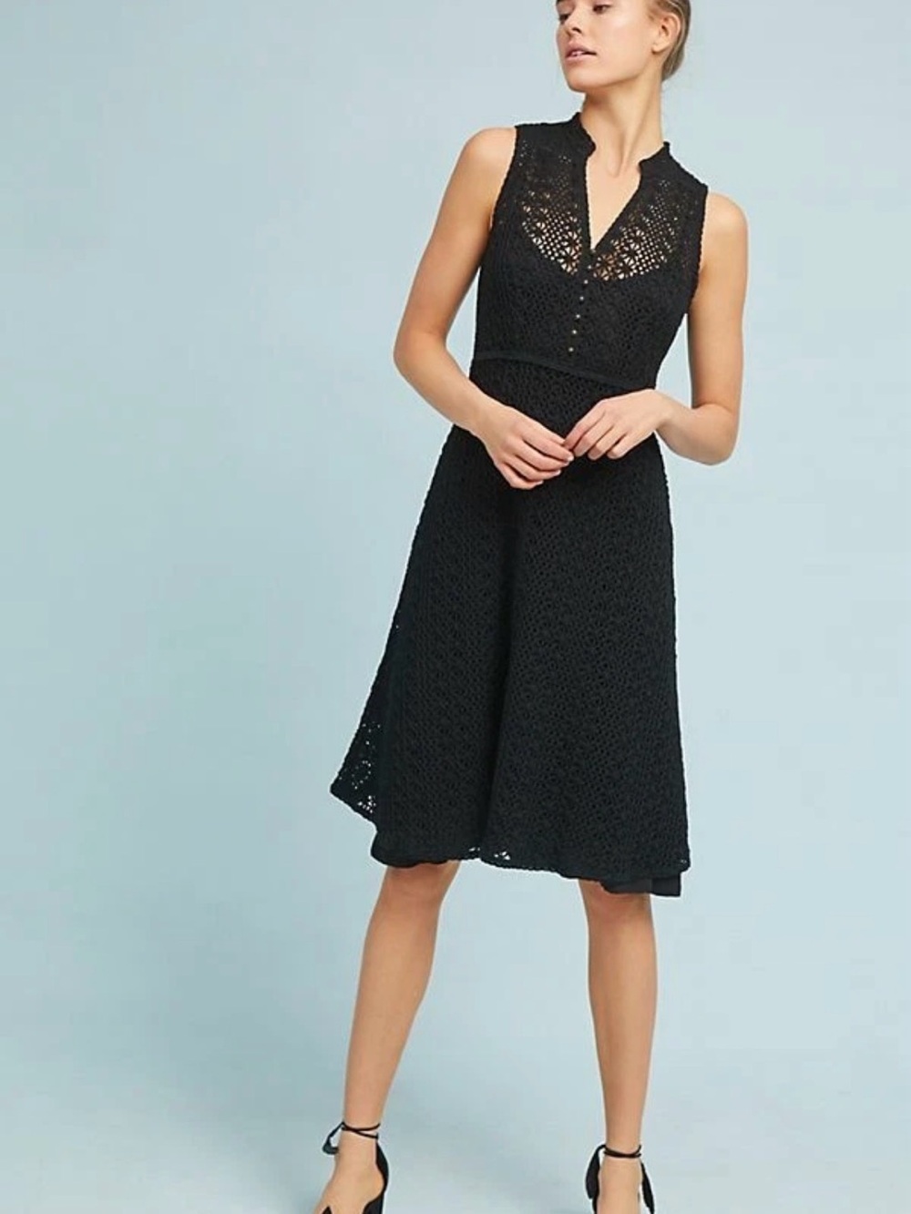 Anthropologie crochet lace evelyn meadow rue Black Midi Dress - Picture 1 of 5